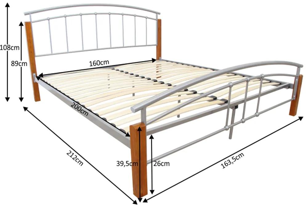 Kondela Manželská posteľ, drevo jelša/strieborný kov, 160x200, MIRELA