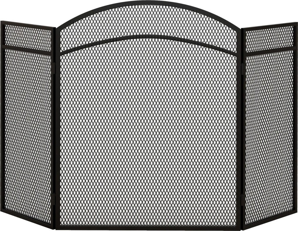 HOMCOM Ochranný plech na krb, skladací s 3 panelmi, bezpečnostná clona na krb pre obývaciu izbu, kov, 96 x 60 cm, čierna | Aosom