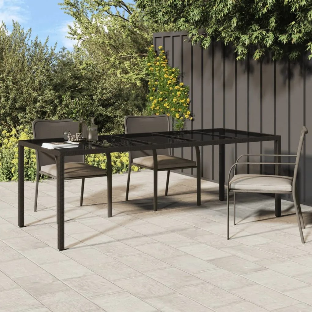 vidaXL Záhradný stôl hnedý 250x100x75 cm tvrdené sklo a polyratan