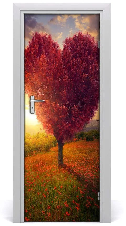 Fototapeta na dvere samolepiace drevo srdce 85x205 cm