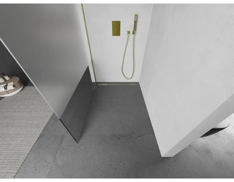 Mexen Kioto L, sprchová zástena Walk-In 70 x 200 cm, 8mm číre sklo-námraza, zlatý matný profil, 800-070-103-55-35