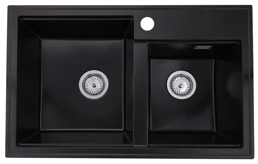 Gamma Modern 8020, 2-komorový granitový drez 795x495x210 mm, čierna so zlatými bodmi, GMA-ZLE000033