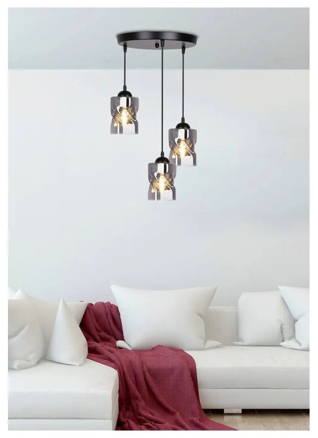 Čierne závesné svietidlo so skleneným tienidlom Felis - Candellux Lighting