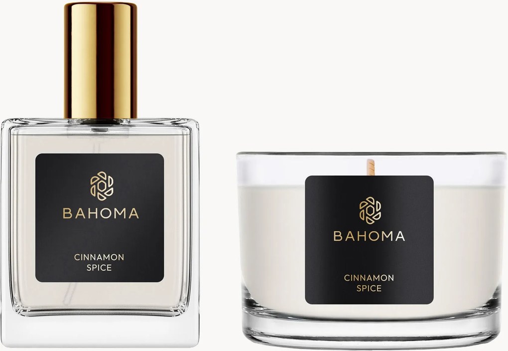 Izbový sprej a vonná sviečka Cinnamon Spice (Tangerine, Orange Zest), 2 ks