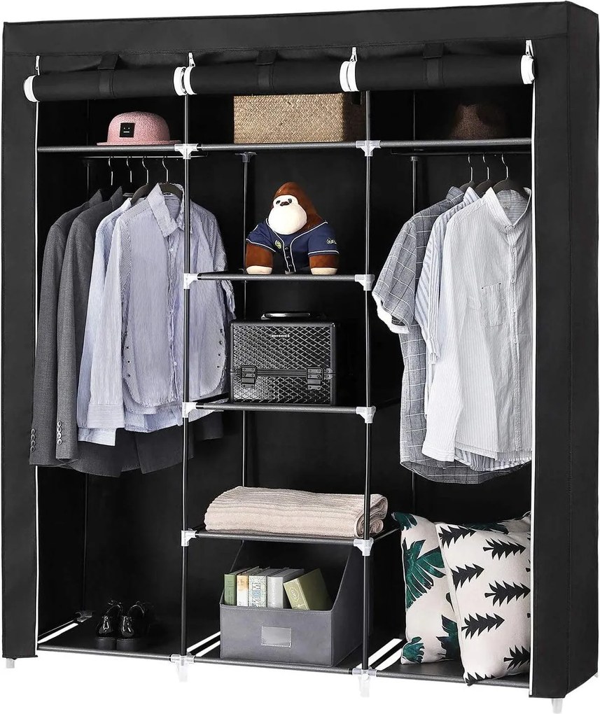 Látková skriňa XXL, modulárny šatník, čierna farba