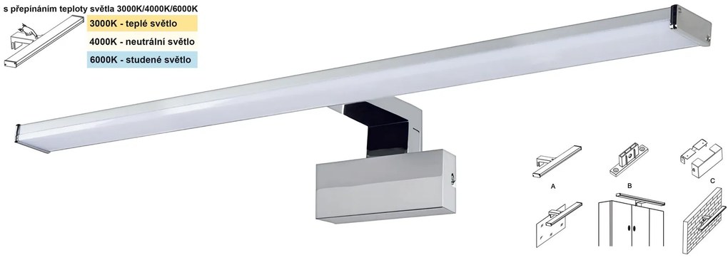 TOP LIGHT Svetlo nástenné Texas MAX CCT, Strieborná-Chróm