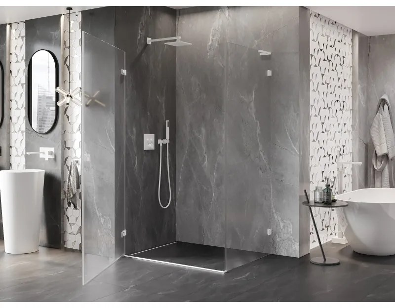 Mexen Lunar-B L, sklápací sprchový kút ľavý 85 x 80 cm, 8mm číre sklo, biely profil, 832L-085-080-20-00-L
