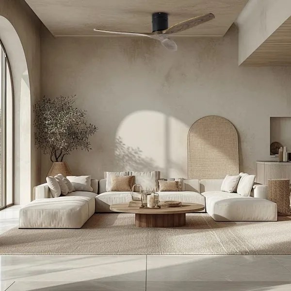 ZEVENTI - Stropný ventilátor SPELLO Wi-Fi Tuya čierna/dub + diaľkový ovládač