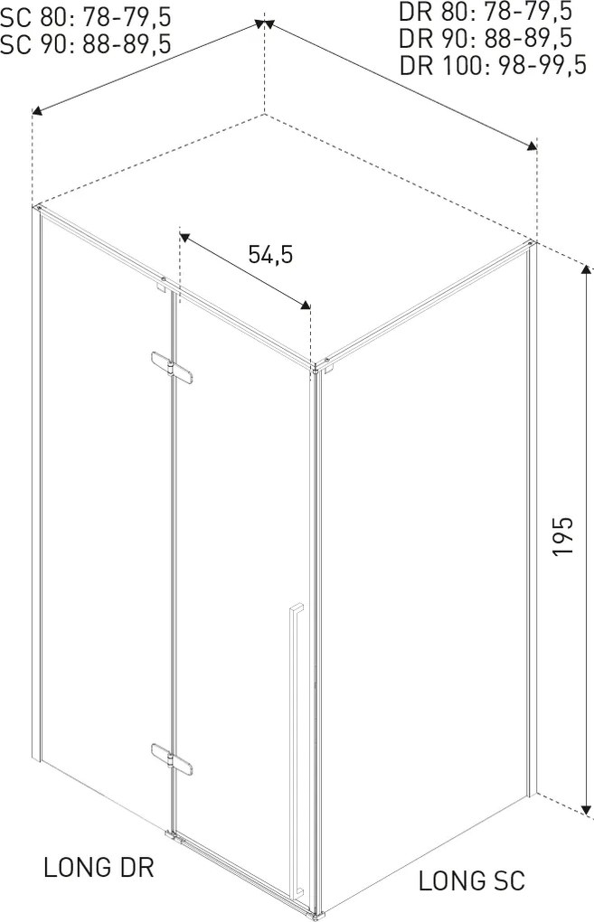 Novoterm Obdĺžnikový sprchový kút NV-Long 100x90 čierna/transparent - bez vaničky