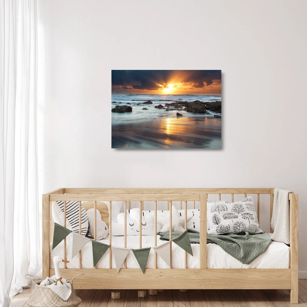 Sklenený obraz - More zaliate slnkom (70x50 cm)