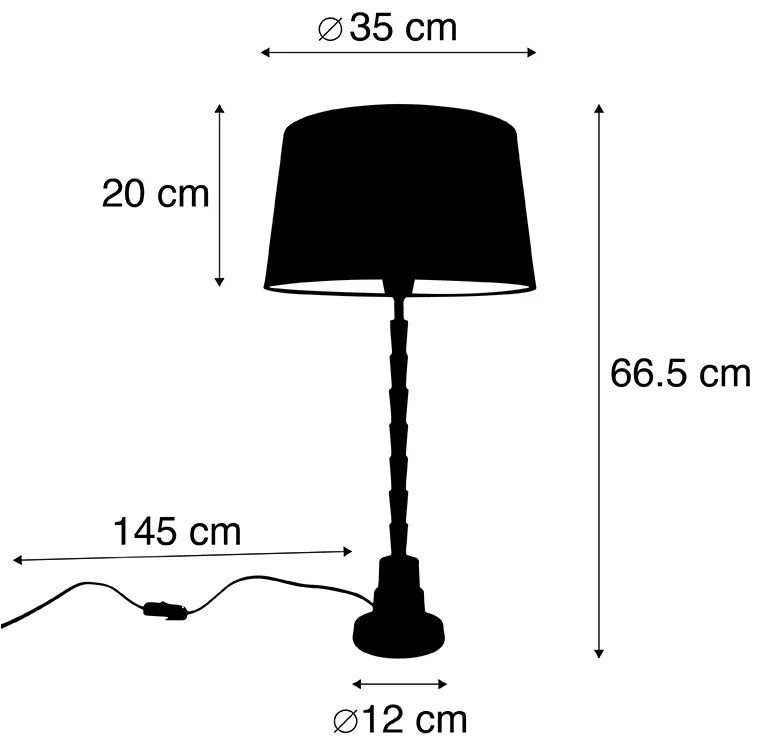 Art Deco stolná lampa bronzová s čiernym bavlneným tienidlom 35 cm - Pisos