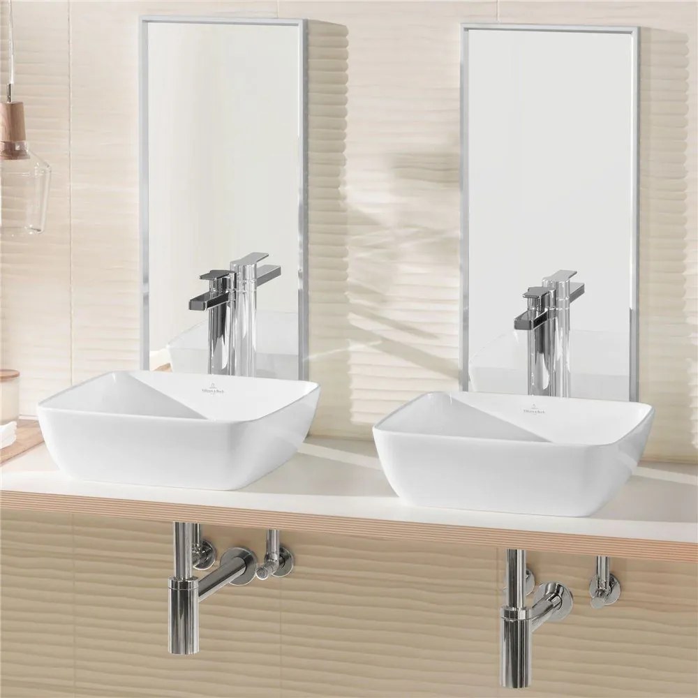 VILLEROY & BOCH Artis štvorcové umývadlo na dosku bez otvoru, bez prepadu, 410 x 410 mm, biela alpská, 41784101