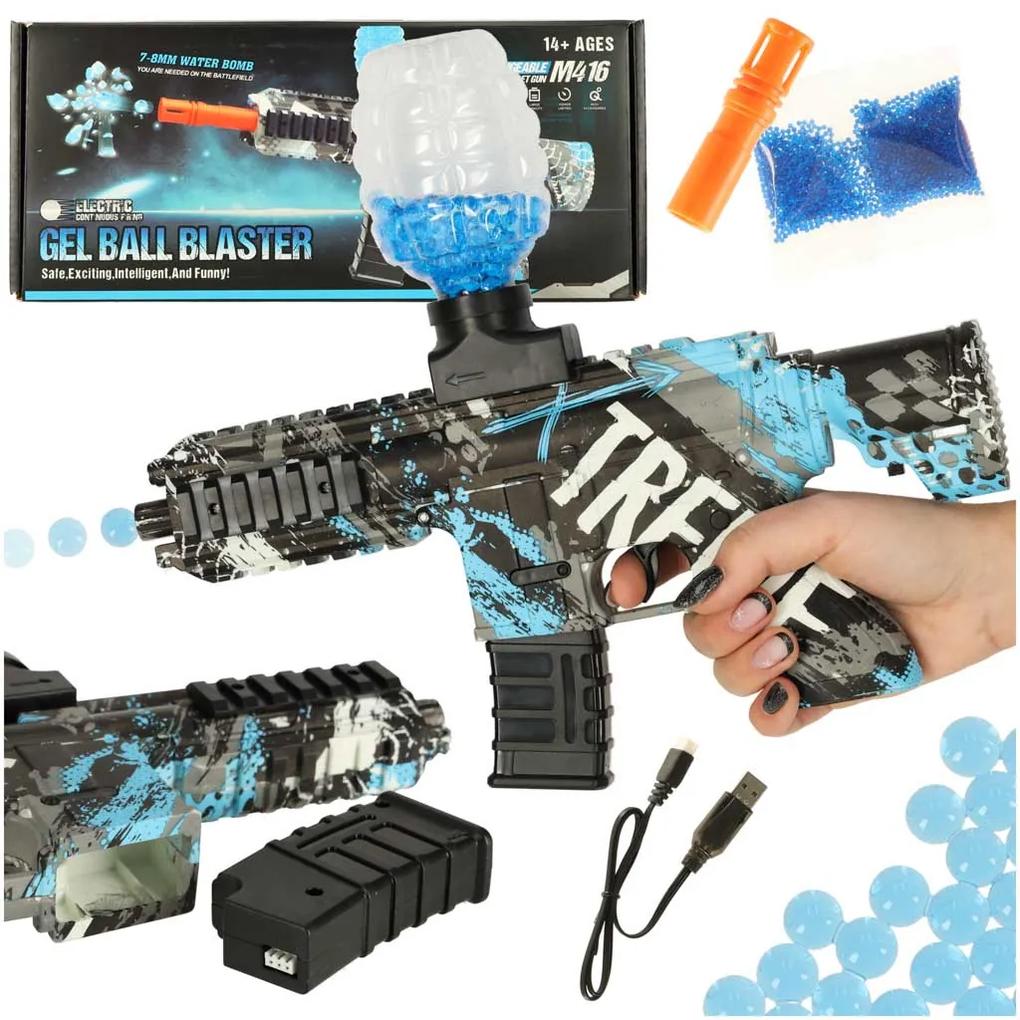 KIK Vodná puška modrá gélová guľôčková pištoľ napájaná batériou USB 550ks. 7-8mm