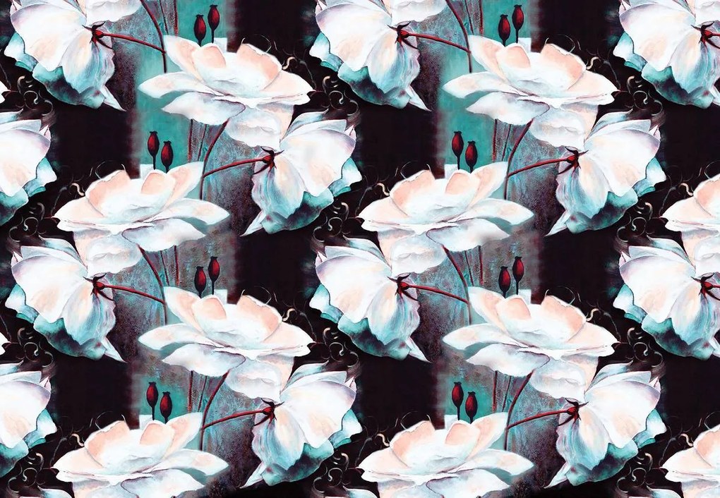Fototapeta - Kvetinový vzor - tyrkys (152,5x104 cm)