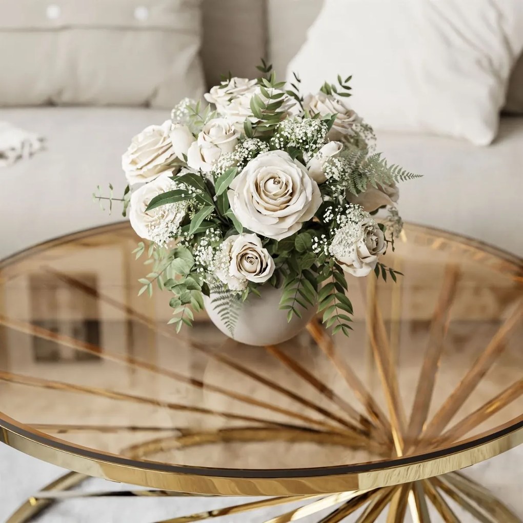 OKRÚHLY KONFERENČNÝ STOLÍK SCARLETT ZLATÝ + SKLO 80 cm