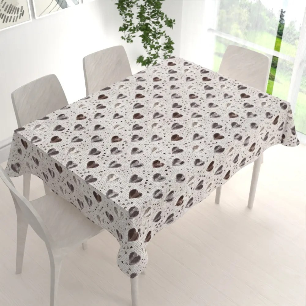 Biante Bavlnený obdĺžnikový obrus Sandra SA-027 Tmavé srdce na smotanovom 140x180 cm