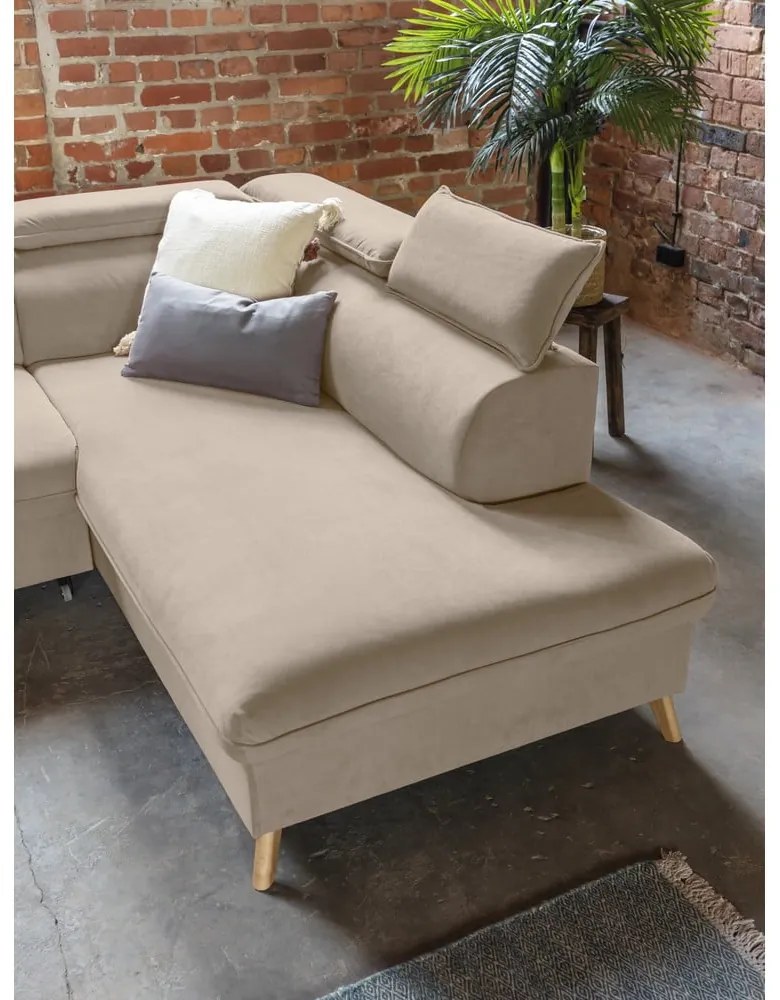 Béžová zamatová rozkladacia rohová pohovka do "U" (pravý roh) Sweet Harmony – Miuform