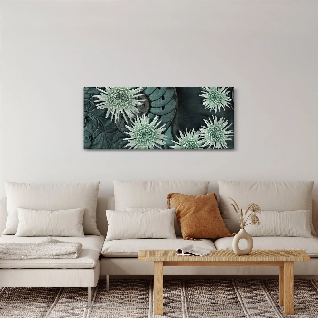 Obraz - Zelené kvety (120x50 cm)