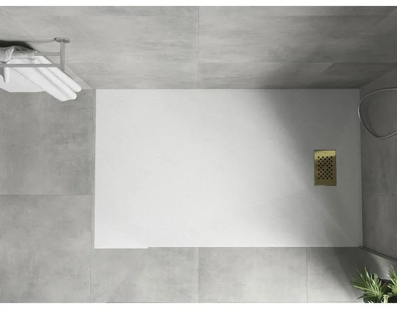 Mexen Hugo, obdĺžniková sprchová vanička SMC 150 x 90 cm, biela, zlatá krytka, 42109015-G