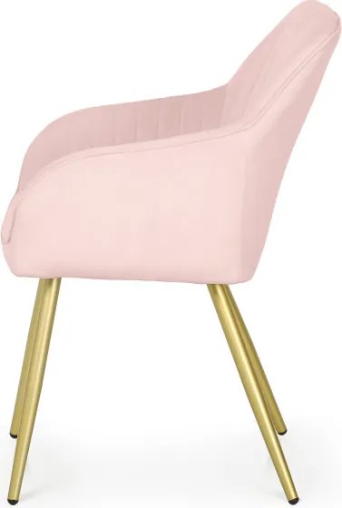 Sada štyroch jedálenských stoličiek FLORENCE zamatové, púdrovoružové / zlaté nohy (4 ks)
