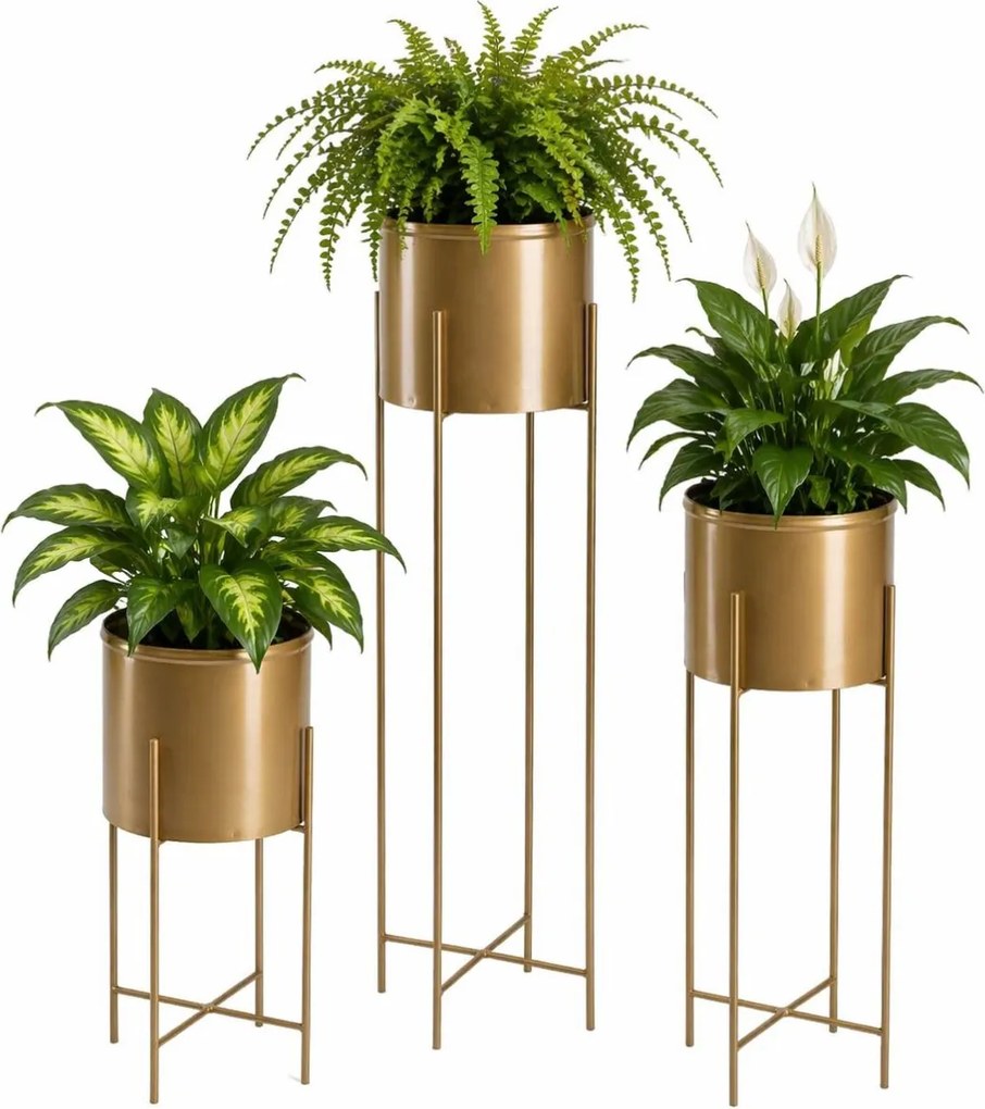 KOVOVÝ KVETINÁČ SO STOJANOM GOLDEN 95X21 CM ZLATÁ