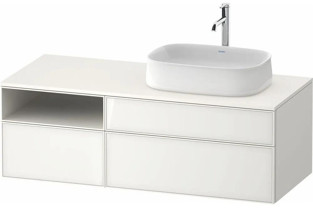 DURAVIT Zencha závesná skrinka pod umývadlo na dosku (umývadlo vpravo), 3 zásuvky + 1 otvorená priehradka, 1300 x 550 x 442 mm, biela/biela super matná, ZE4829064840000