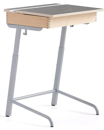 Študentský stôl AXIOM, linoleum - tmavošedá, strieborná
