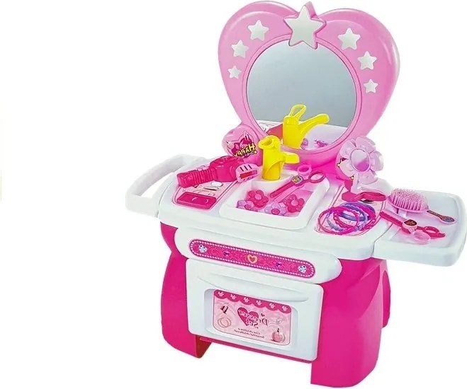 LEAN Toys Detský toaletný stolík, kozmetická súprava s doplnkami do vlasov
