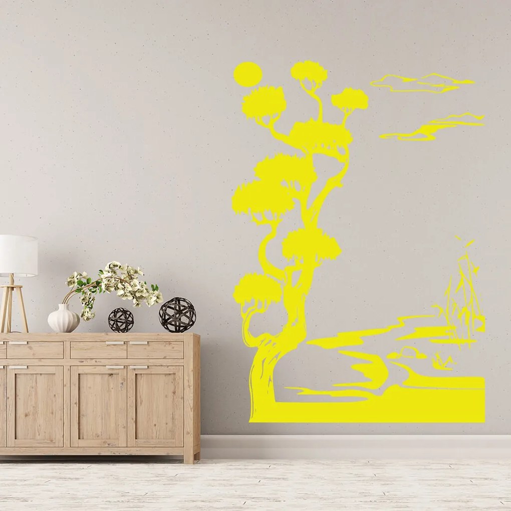 Veselá Stena Samolepka Japonská krajina Farba: zelená, Veľkosť: 80 x 55 cm