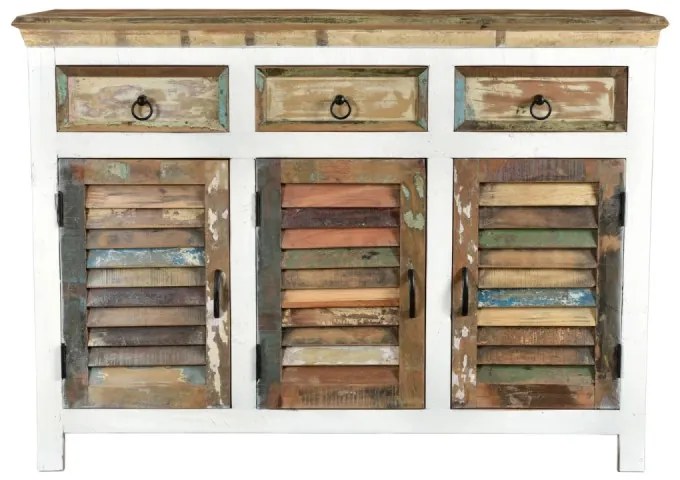 furniture-nabytek.cz - Masívna komoda Perth z recyklovaného dreva, lakovaná, biela/barevná – 125×42×90 cm