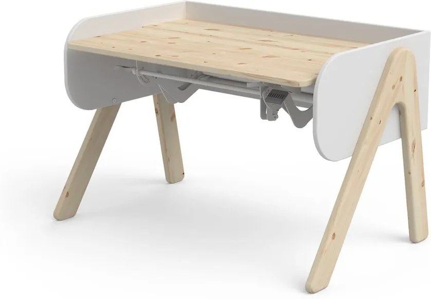 Bielo-hnedý písací stôl z borovicového dreva s nastaviteľnou výškou Flexa Woody