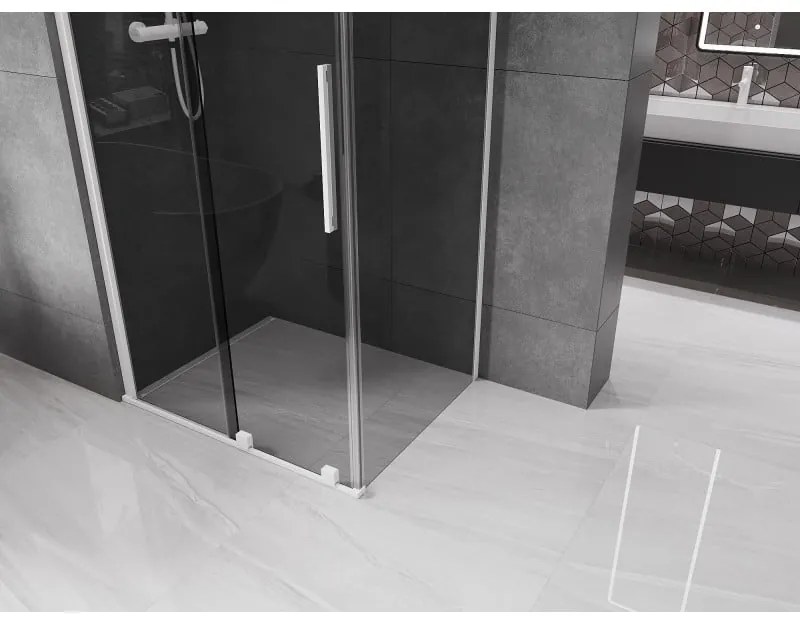 Mexen Velar, sprchový kút s posuvnými dverami 140 x 100 cm, 8mm šedé sklo, biela matná, 871-140-100-41-20