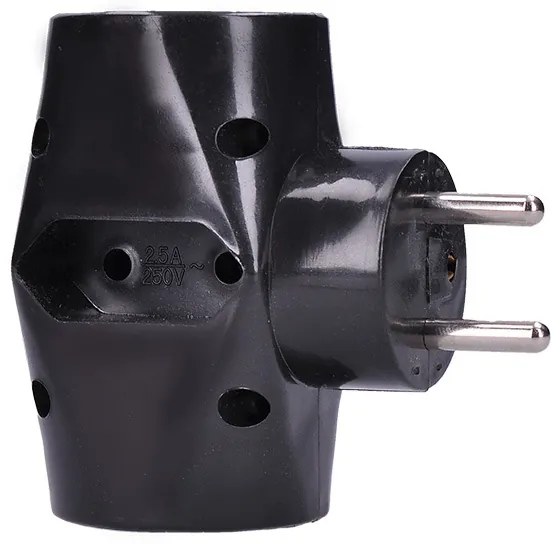 SOLIGHT Zásuvka rozbočovacia P92 IP20/230V/2x10A+1x2,5A, čierna