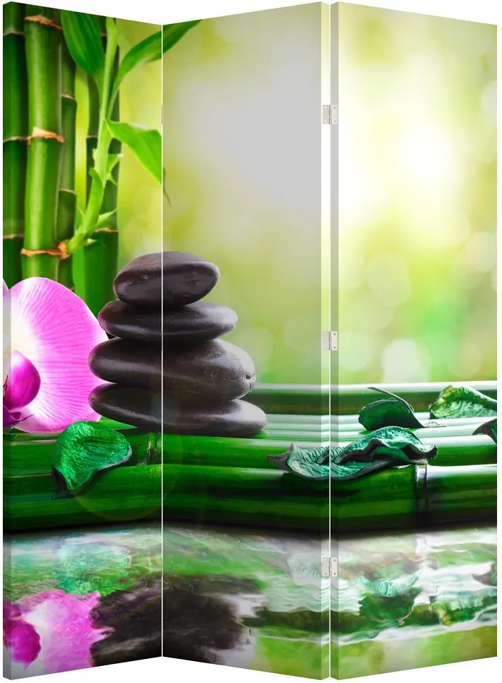 Paraván - Masážne kamene a orchidey na vode (126x170 cm)