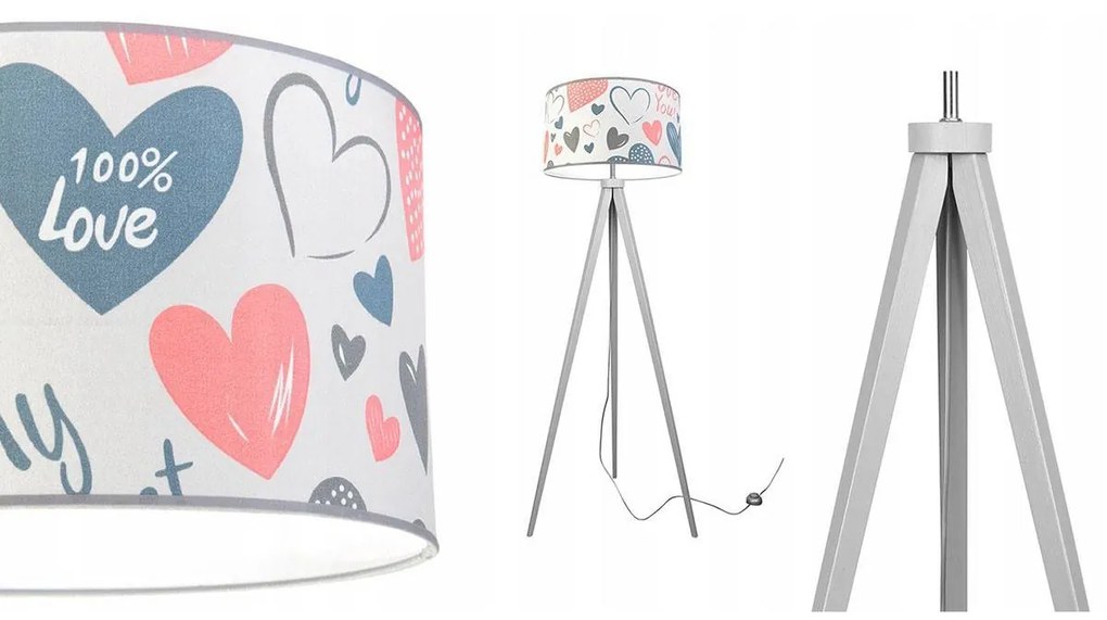 Detská stojacia lampa Heart, 1x biele textilné tienidlo so vzororm, (výber z 2 farieb konštrukcie), p