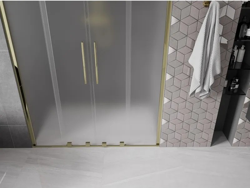 Mexen Velar Duo, posuvné sprchové dvere do otvoru 150 cm, 8mm sklo námraza, zlatá lesklá, 871-150-000-32-50