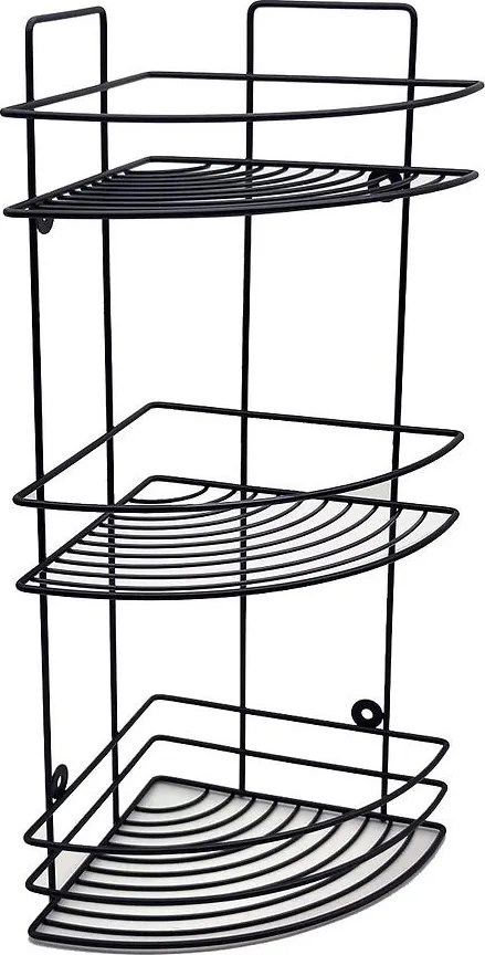 Rohová kúpeľňová polica, trojitá, čierna