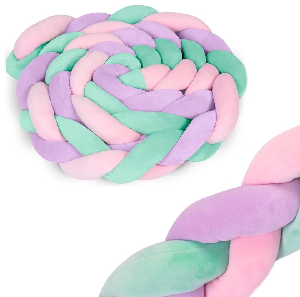 Ochranný vrkoč do postieľky Ricokids 3m - mätovo-ružovo-fialový 722106