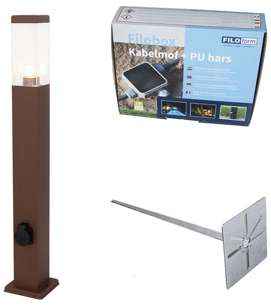 Vonkajšia lampa hrdzavohnedá 80 cm so zásuvkou IP44 - Malios