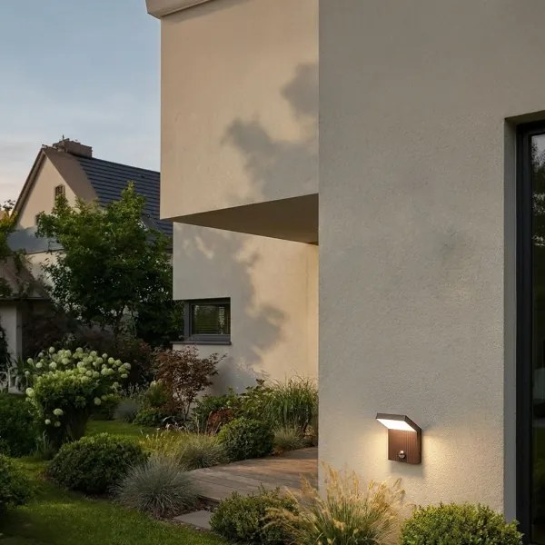 Brilagi - LED vonkajšie nástenné svietidlo so senzorom RIANO LED/8W/230V hnedé IP65