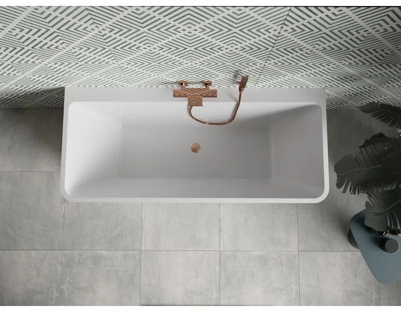 Mexen Volta, voľne stojaca nástenna vaňa 150 x 75 cm, biela, medený prepad, 51131507500-65