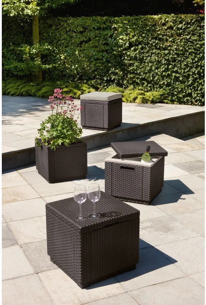 Tmavosivý záhradný taburet Cube – Keter