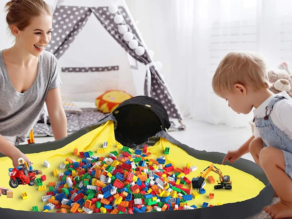 VERK GROUP Hrací vak, podložka na hranie 2v1, podsedák, šedo-žltý