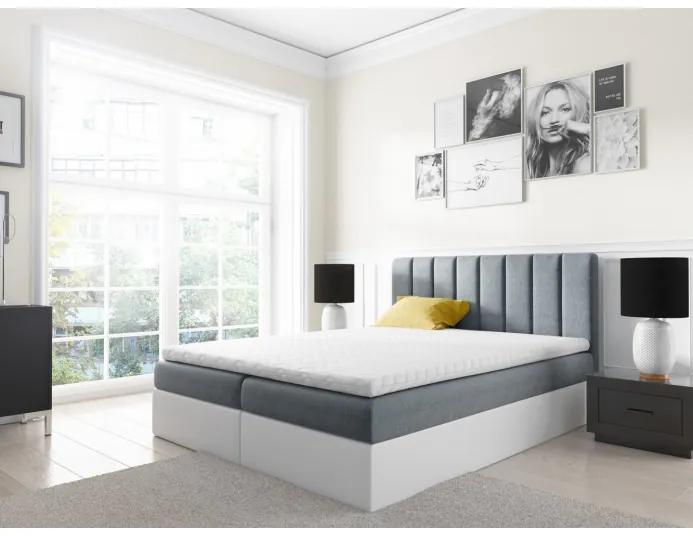 Dvojfarebná manželská posteľ Azur 120x200, šedomodrá + biela eko koža + TOPPER