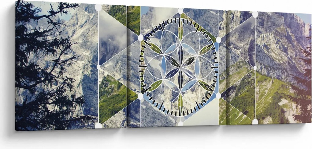 Obraz - Geometrický obrazec (s hodinami) (90x30 cm)