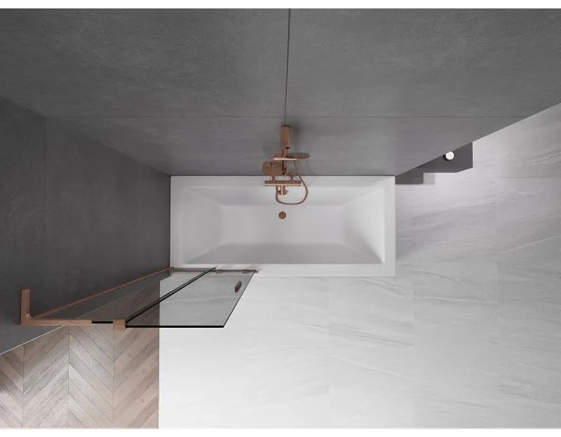 Mexen Velar L, 2-krídlová posuvná vaňová zástena 75 x 150 cm, 8mm šedé sklo, medená matná, 896-075-003-41-65