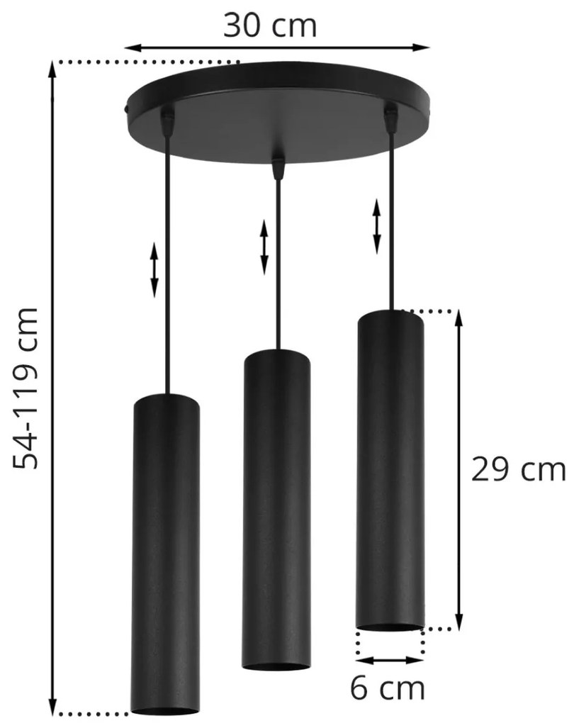 Závesné svietidlo Tuba, 3x kovové tienidlo (výber z 2 farieb), o