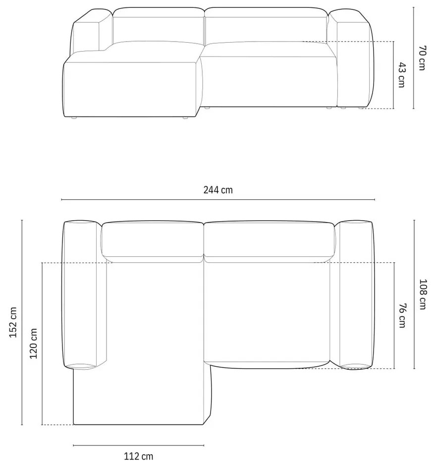 Čierna rohová pohovka (ľavý roh/s leňoškou) Bergamo – Cosmopolitan Design