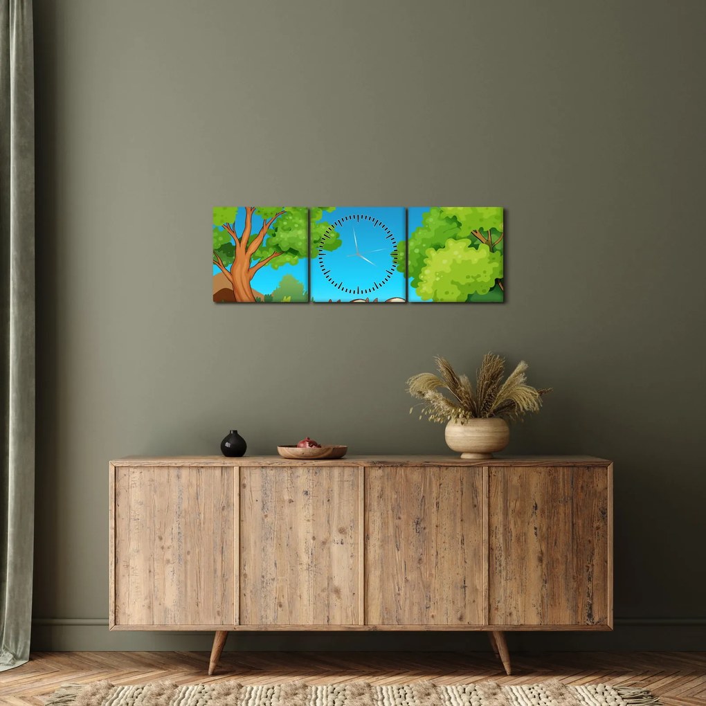 Obraz - Veselé veveričky (s hodinami) (90x30 cm)