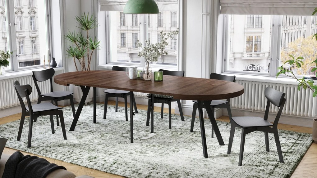 EXPANSO Dub Hnedý / čierne nohy - VEĽKÝ OKRÚHLY STÔL Ø110 ROZKLADACÍ AŽ DO 310 cm S NOHAMI Y LOFTOVÝ / INDUSTRIÁLNY